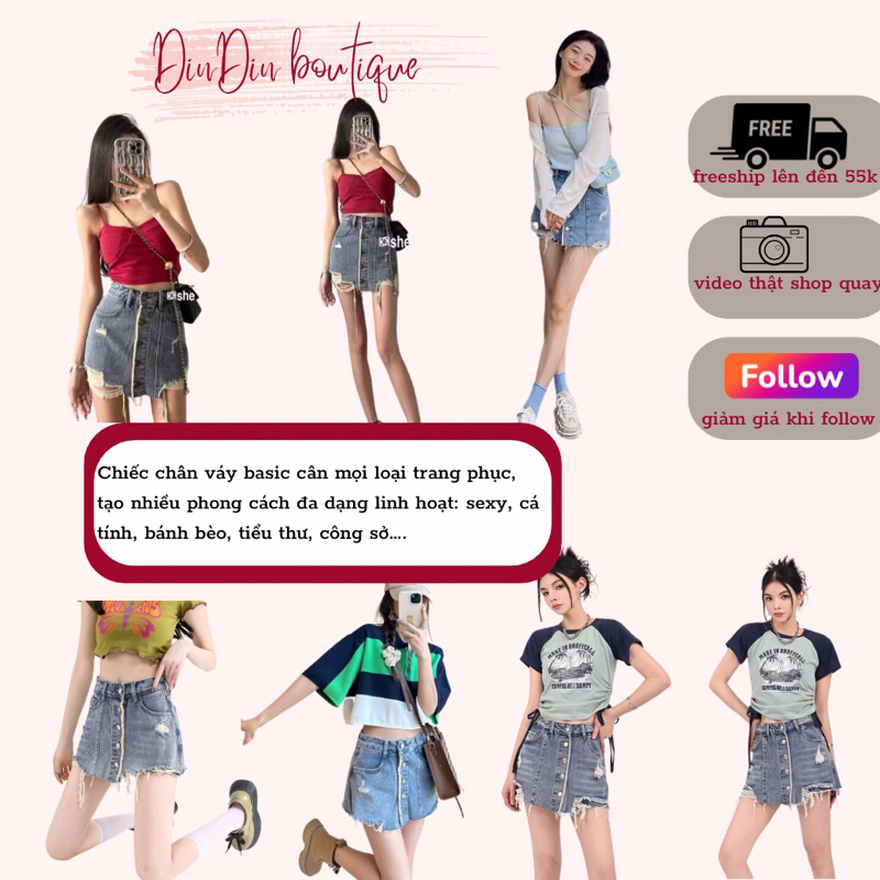 Chân váy jean chữ A cạp cao dáng ngắn, quần giả váy style Hàn Quốc đủ size S,M,L( ảnh thật trong xe và video trải sàn)