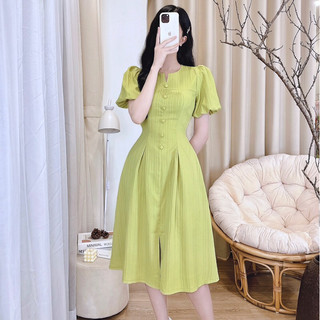 Váy đũi sọc cúc bọc xẻ chân