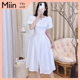 Váy đũi sọc cúc bọc xẻ chân