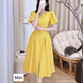 Váy đũi sọc cúc bọc xẻ chân