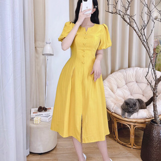 Váy đũi sọc cúc bọc xẻ chân