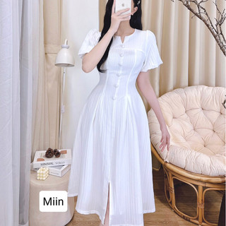 Váy đũi sọc cúc bọc xẻ chân