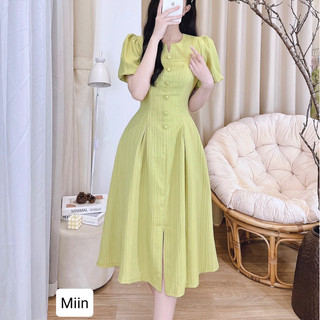 Váy đũi sọc cúc bọc xẻ chân