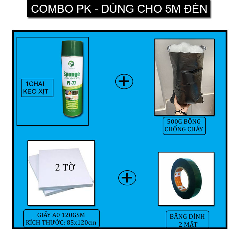 KEO XỊT DÁN BÔNG MÂY, làm đèn mây, trần mây dán bông chống cháy