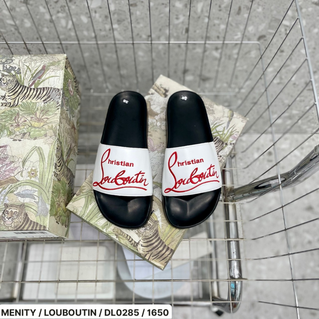 Dép nam Louboutin - Dép quai ngang nam mẫu mới - Quai da đế cao su siêu êm ( đi nước thoải mái )