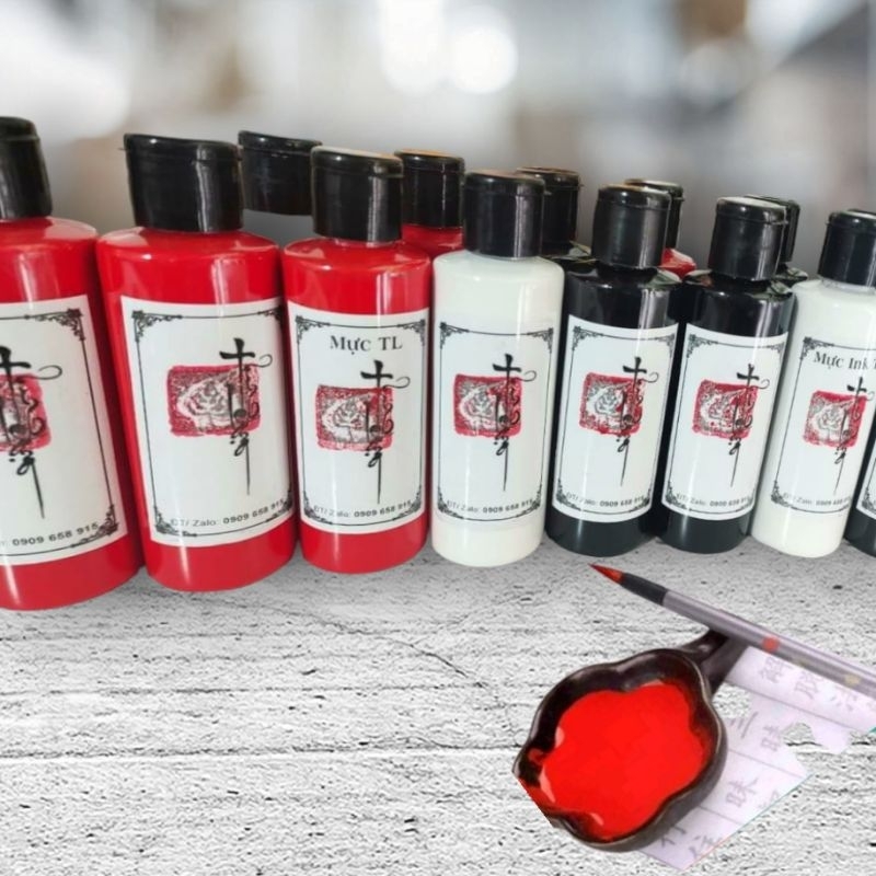 Mực viết thư pháp 120ml, màu đen, đỏ, vàng, xám và trắng