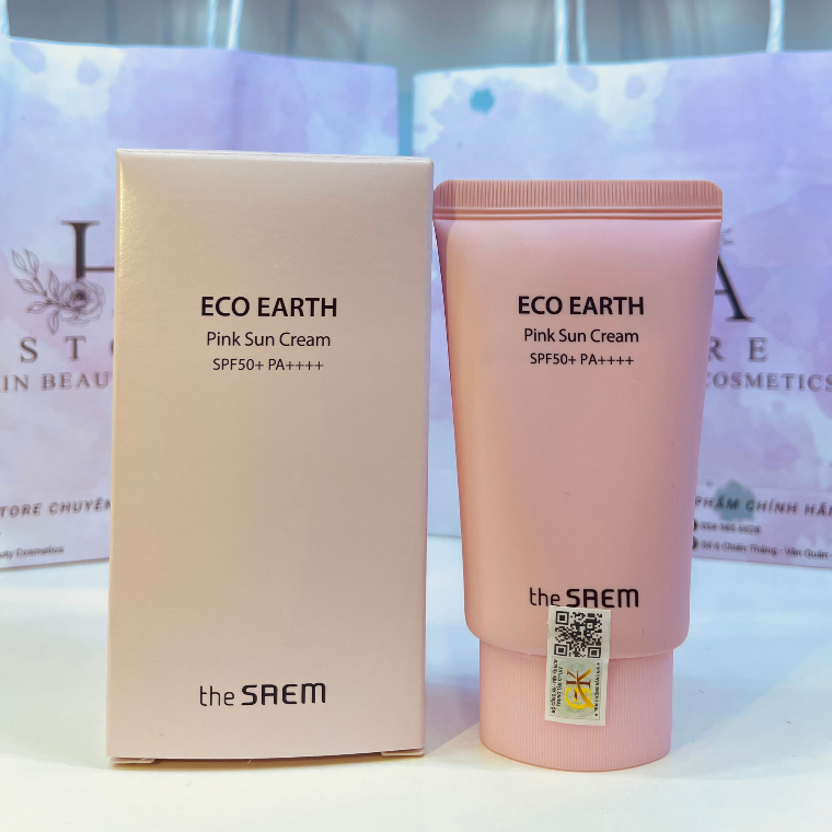 Kem Chống Nắng The Saem Eco Earth Pink Sun Cream SPF50+ PA++++ Kiềm Dầu Nâng Tone Ngăn Ngừa Tia UVA và UVB 50ml