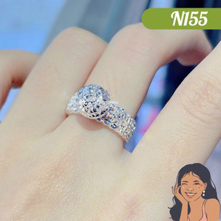 N155 Nhẫn Kim Tiền gắn trái châu móc máy Bạc thật nguyên chất Thiên Cát