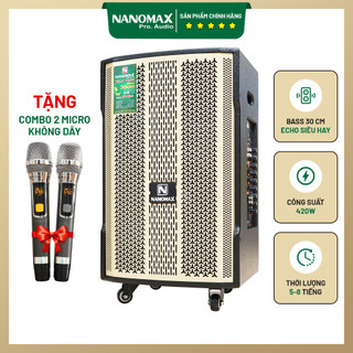 Loa kéo nanomax sk-12x2 bass 3 tấc 420w bluetooth karaoke tặng 2 mic không dây