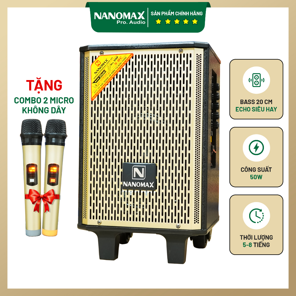 Loa Karaoke Mini Bluetooth Nanomax S-8C Bass 2 Tấc Công Suất 50W Có Đọc USB Thẻ Nhớ