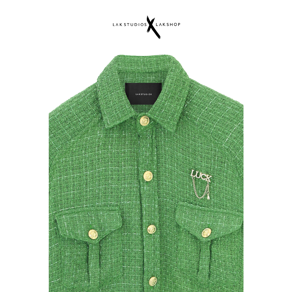 Áo sơmi dạ xanh Lak Studios Luck Green Tweed