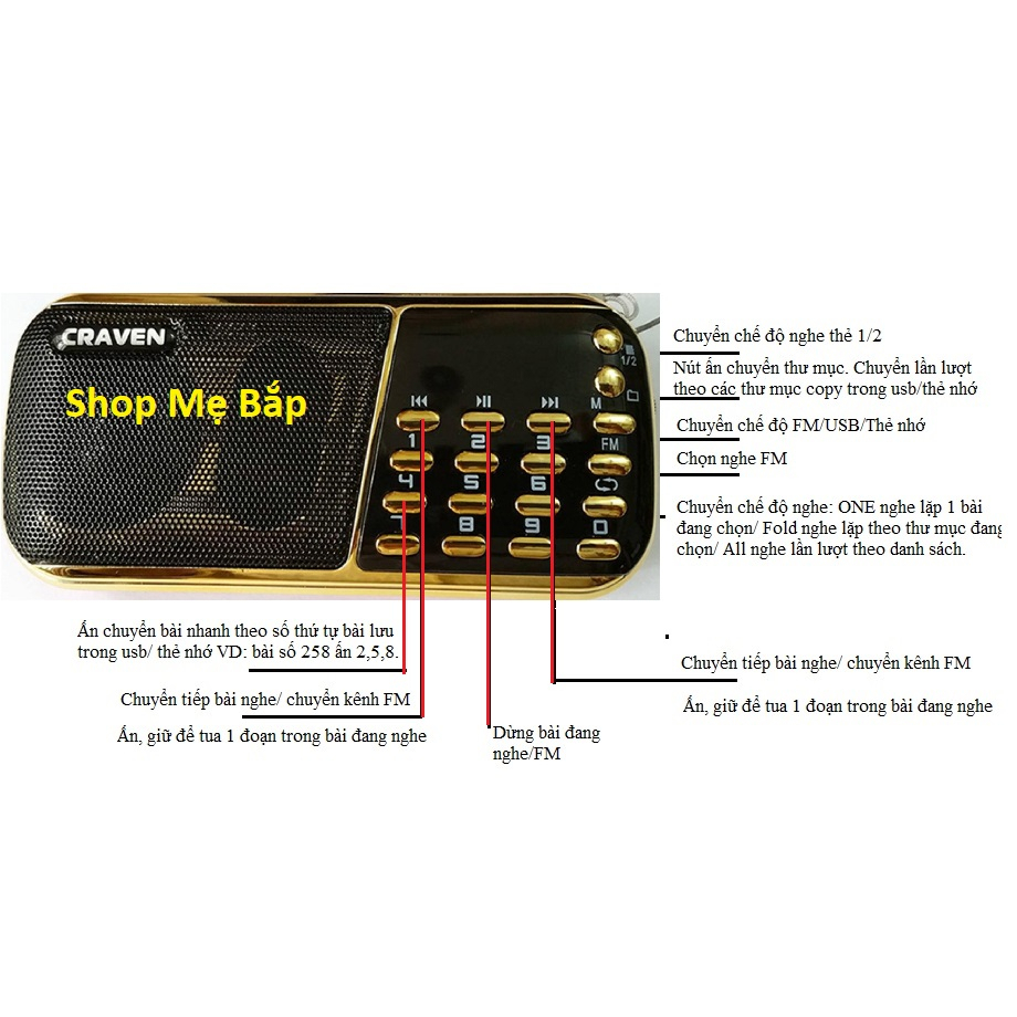 Loa Đài Pháp Thoại Craven CR853 3Pin, Loa Nhạc Pháp Thoại kèm thẻ nhớ 32GB có 1210 Bài Hàm Dưỡng Tâm Hồn
