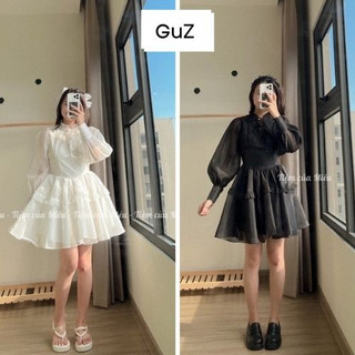 Váy tay dài bồng đan dây cổ dáng xòe ngắn style bánh bèo tiểu thư hàn quốc GUZ