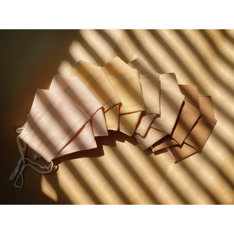 Khẩu trang vải linen lót xô muslin tone nâu be cho em bé và người lớn by From June