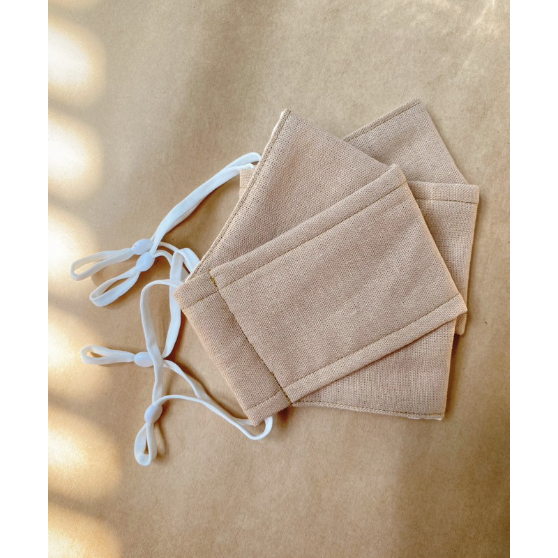 Khẩu trang vải linen lót xô muslin tone nâu be cho em bé và người lớn by From June