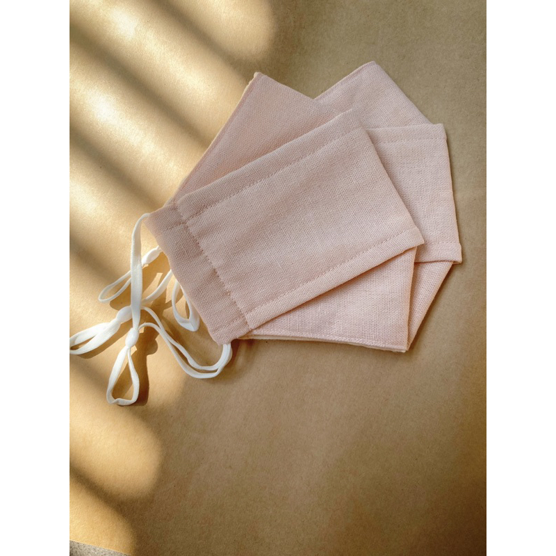 Khẩu trang vải linen lót xô muslin tone nâu be cho em bé và người lớn by From June