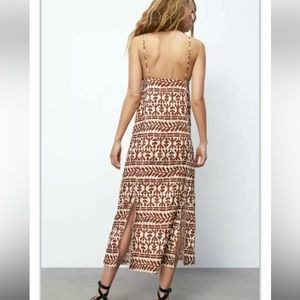 Đầm Zara authentic in hoạ tiết vải pha linen
