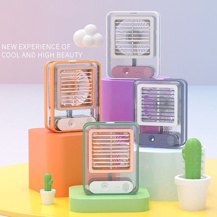 Quạt điều hoà mini để bàn, quạt hơi nước phun sương sạc tích điện 3 tốc độ gió, dung tích bình 150ml