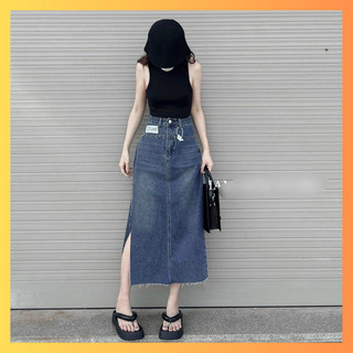 Chân Váy dài dáng dài phong cách ulzzang chân váy jean lưng cao chân váy dài midi cạp cao