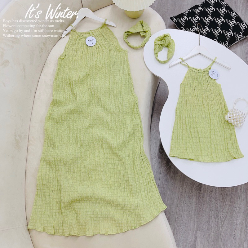 Sét váy maxi mẹ bé lụa tằm xinh yêu kèm bờm