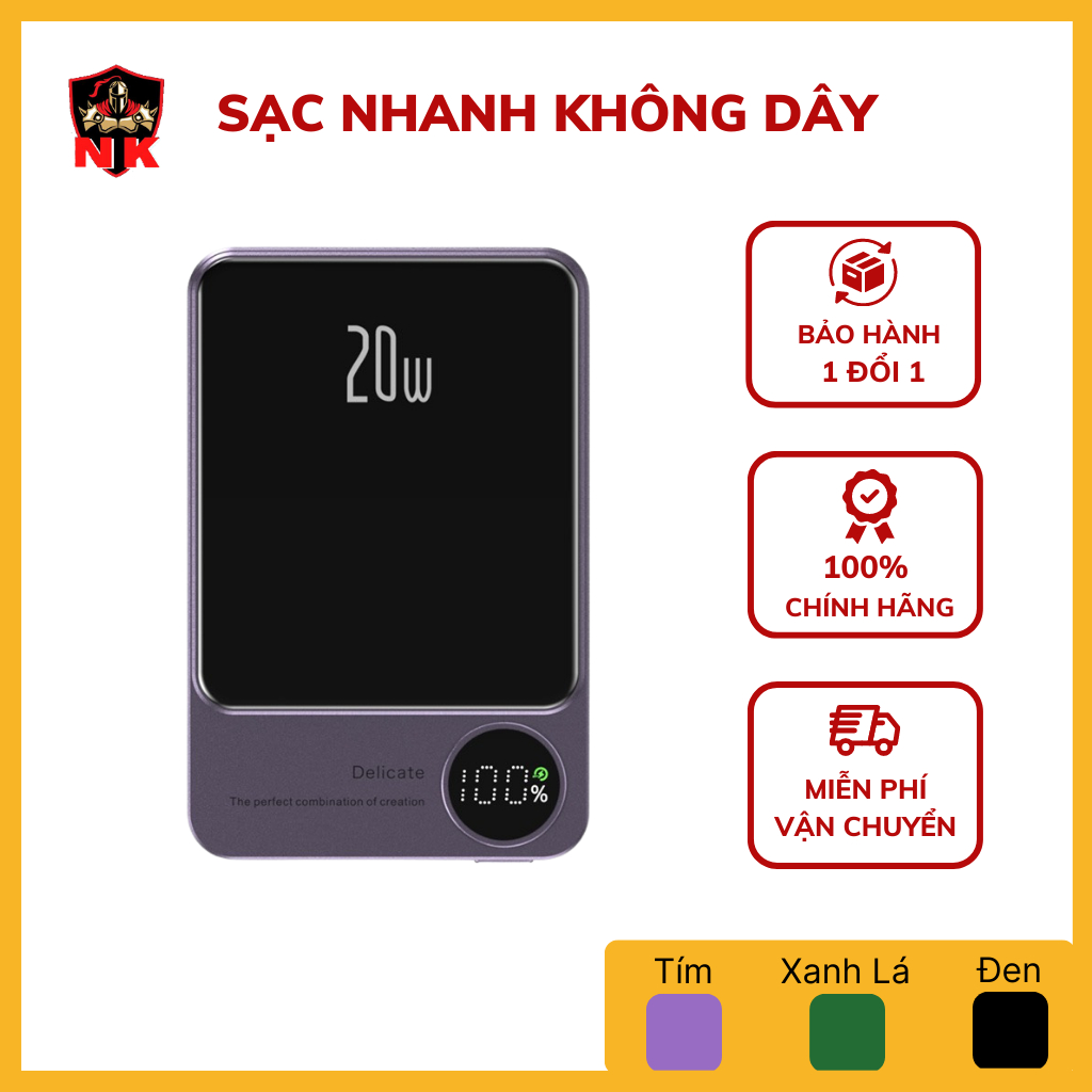 Sạc dự phòng không dây 15W 10000mAh kết hợp chuẩn sạc nhanh PD 20W chất lượng cao, pin dự phòng đẹp hiện đại
