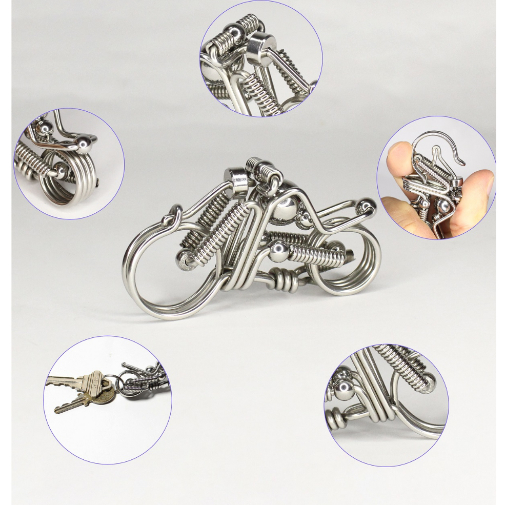 Móc Khóa Inox 304 Uốn Hình Motor, Móc Khóa Thủ Công