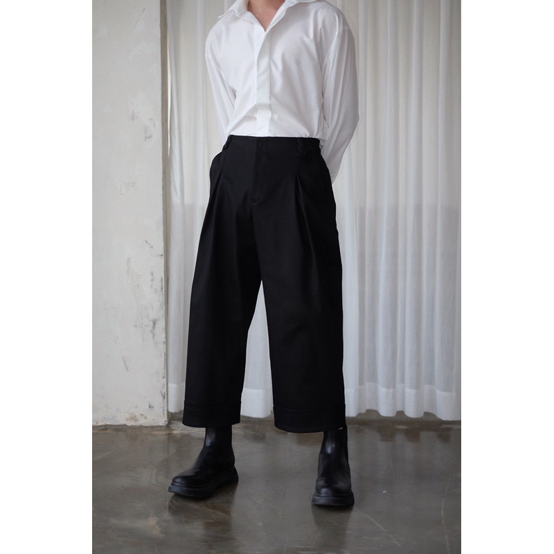 BAGGY KAKI CROP HIGH WAIST - Quần ống rộng phom suông ngắn tới mắt cá chân lưng cao hiện đại