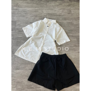 set áo sơ mi cộc tay có khuy bấm eo