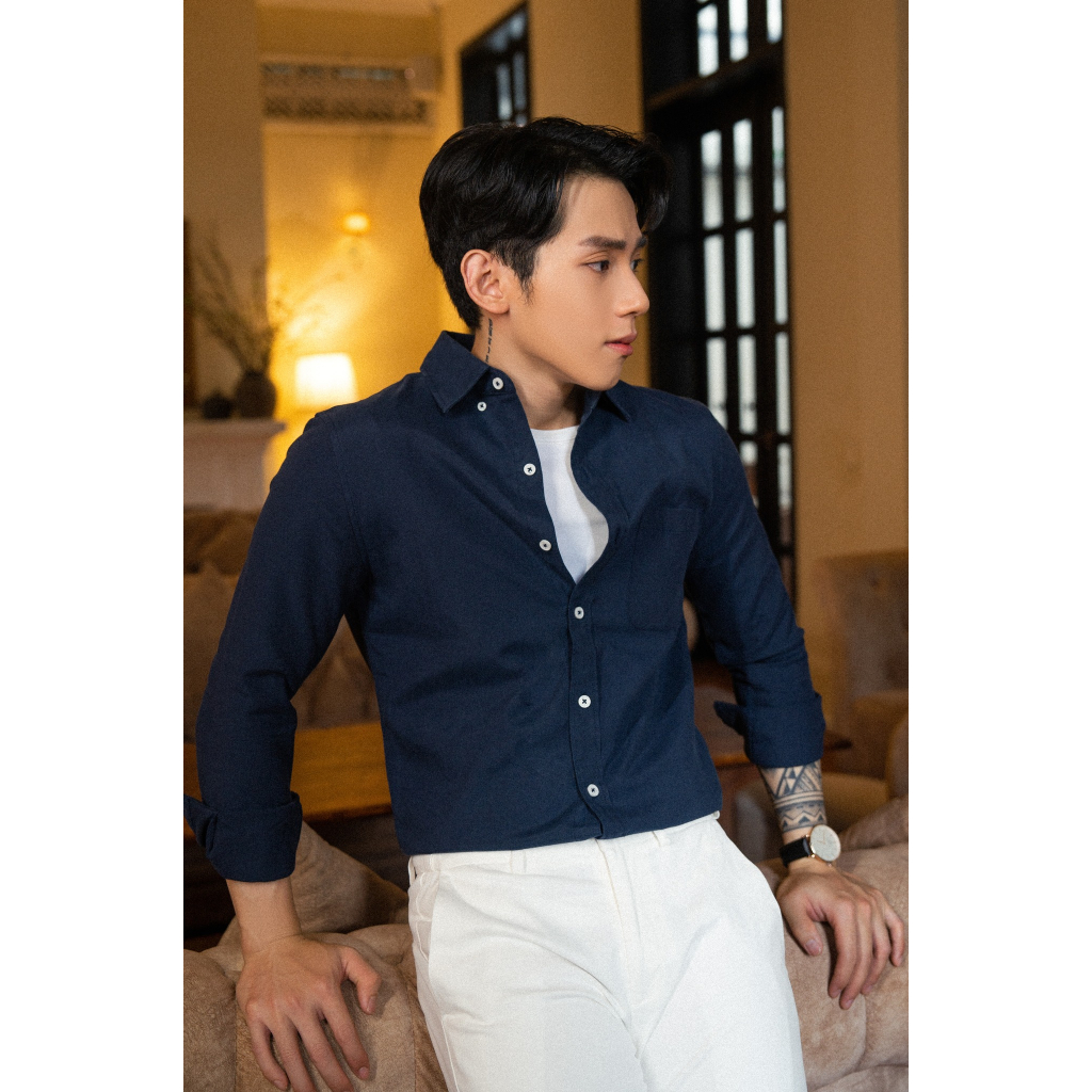 [Mã BYCO30T99 giảm ngay 30%] Áo Sơ Mi Nam Dài Tay Màu Xanh Đen BY COTTON Navy Oxford