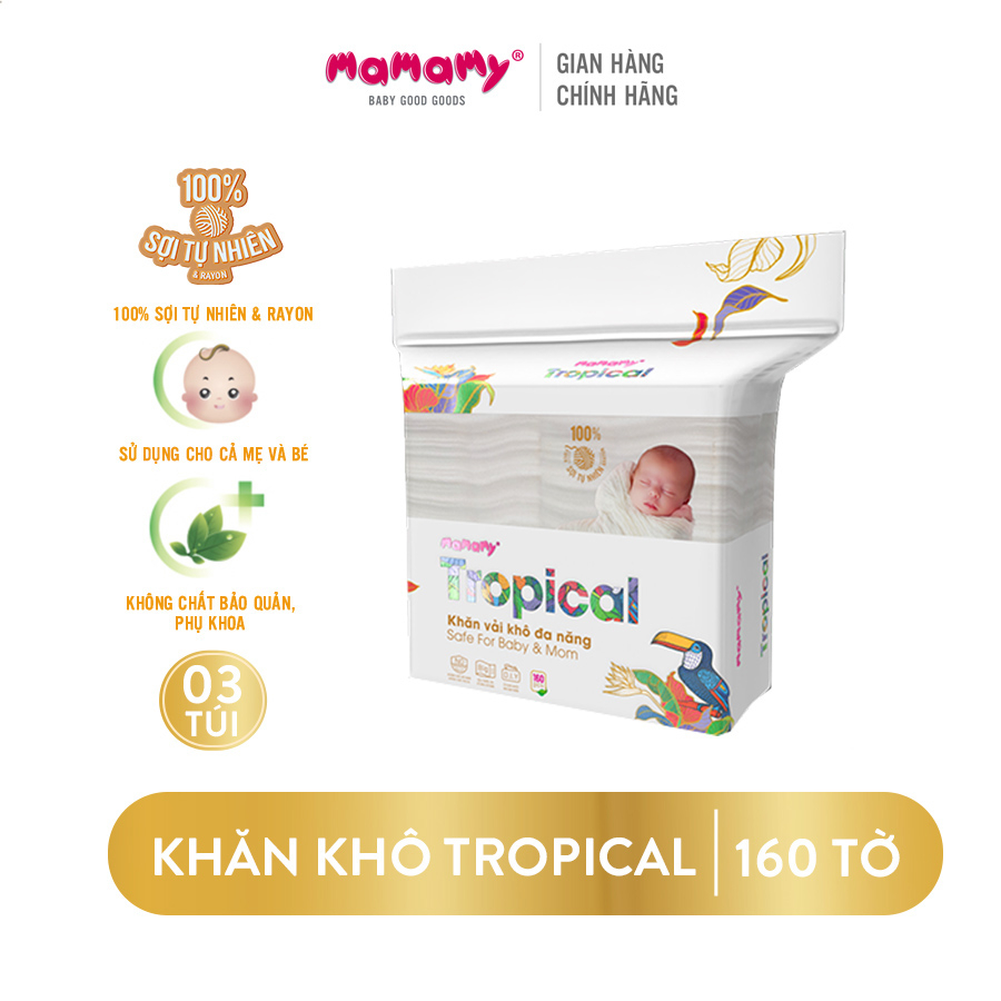 Combo 3 túi khăn khô 100% sợi tự nhiên và rayon Mamamy Tropical