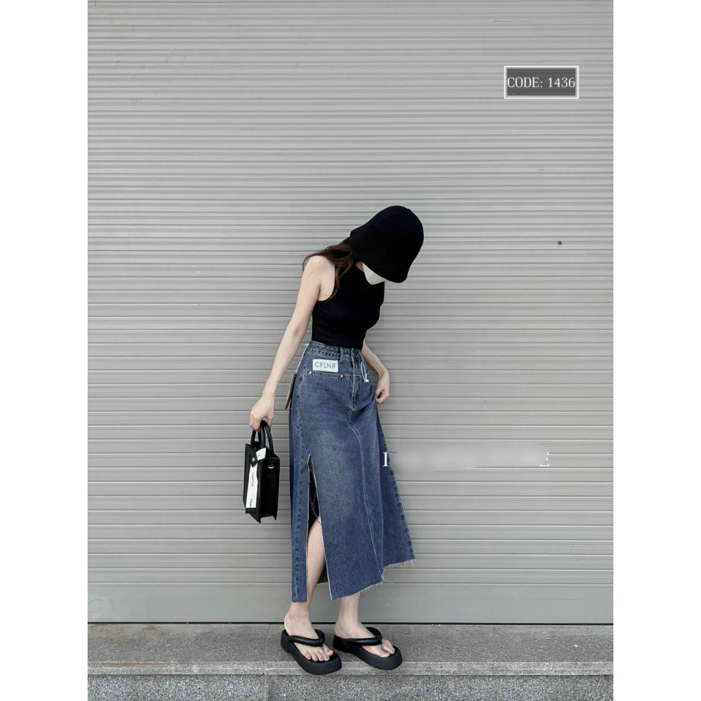 Chân Váy dài dáng dài phong cách ulzzang chân váy jean lưng cao chân váy dài midi cạp cao