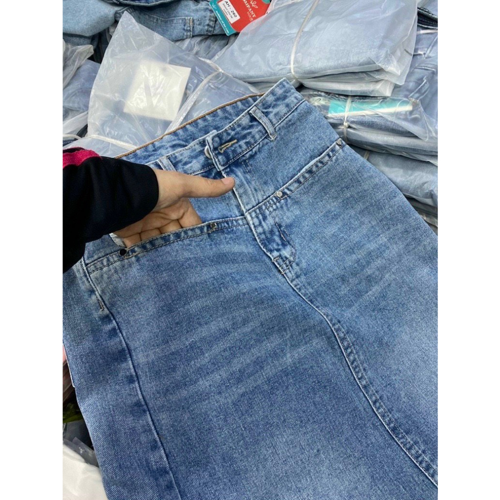 Chân Váy dài dáng dài phong cách ulzzang chân váy jean lưng cao chân váy dài midi cạp cao
