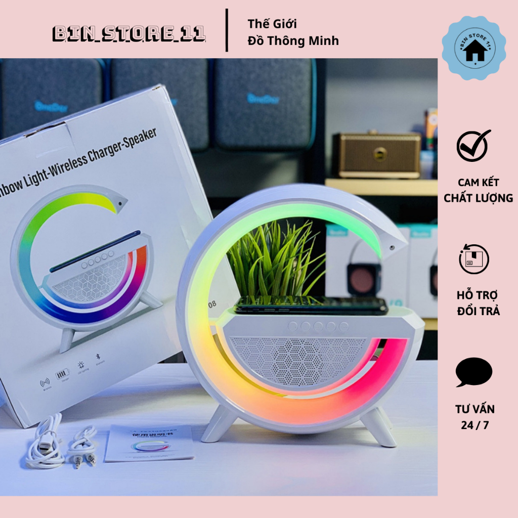 Loa bluetooth chữ G đa chức năng kiêm sạc điện thoại đồng hồ, Đèn ngủ thông minh decor siêu đẹp - Bin Store