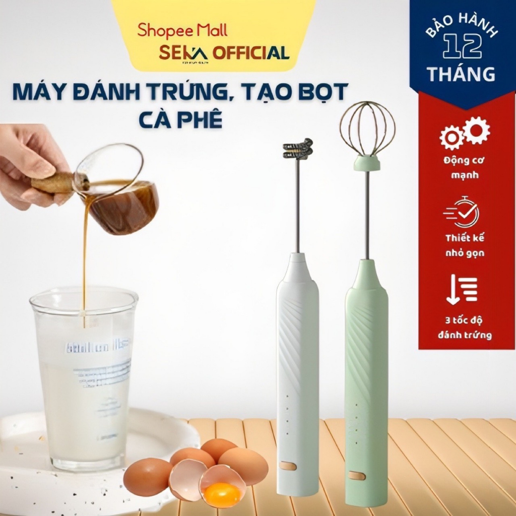 Máy đánh trứng, Máy tạo bọt cà phê cầm tay mini 1200mAH - Bảo hành 12 tháng