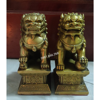 Tượng Kỳ Lân Bằng Đồng Vàng Nghê Đồng trấn trạch cao 16cmTrấn trạch, hóa sát, Cặp nghê ngồi bệ