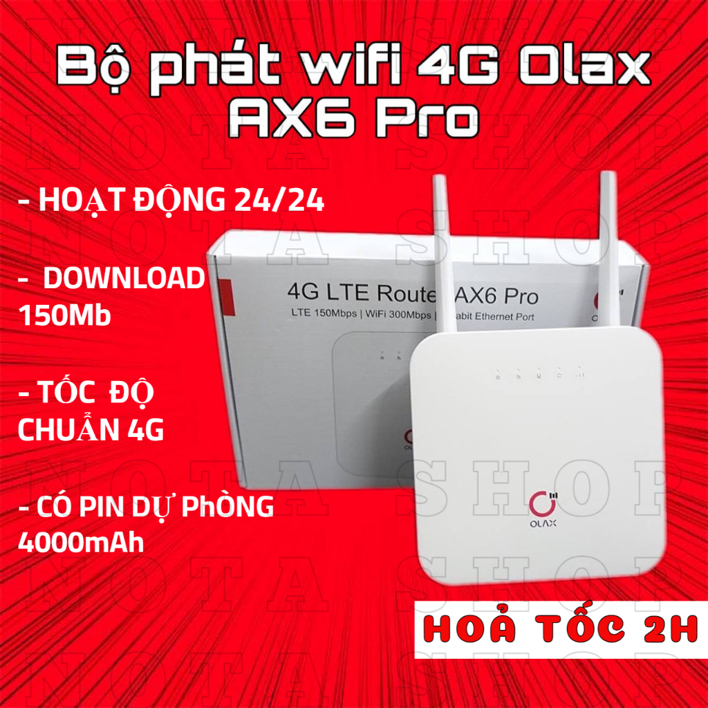 [Hỏa Tốc] Bộ Phát Wifi Từ Sim 4G Olax Ax6 Pro 300Mb Router 4G kèm pin sạc và 2 anten phát wifi ngay cả khi cúp điện | BigBuy360 - bigbuy360.vn