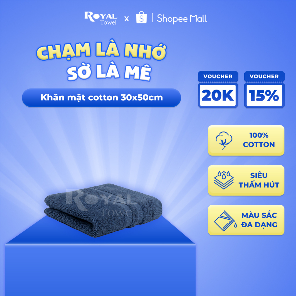 Khăn Mặt Royal Towel 30x50cm 100% Cotton Mềm Mại, Thấm Hút, Kháng Khuẩn | BigBuy360 - bigbuy360.vn