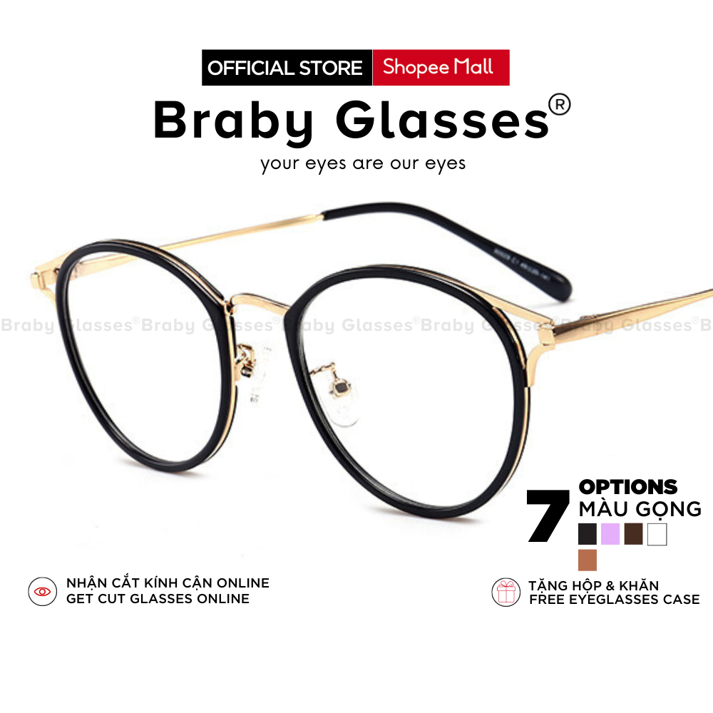 Gọng kính cận mắt tròn nam nữ kiểu dáng mới lạ Braby Glasses chất liệu kim loại thiết kế đơn giản cao cấp sang trọg MK95