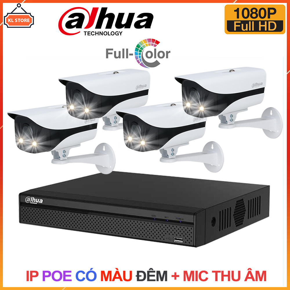 Bộ Camera IP PoE Dahua 2MP Full HD 1080P Có Màu Ban Đêm Tích Hợp Mic Thu Âm