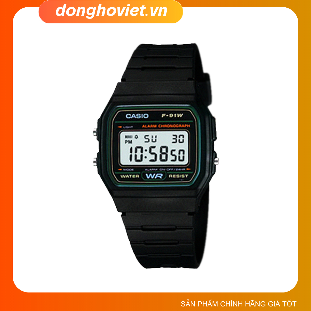 Đồng hồ nam casio f-91w-3dg I Báo Thức - Điện Tử - Chống Nước - Đèn Led [DHV - Donghoviet]