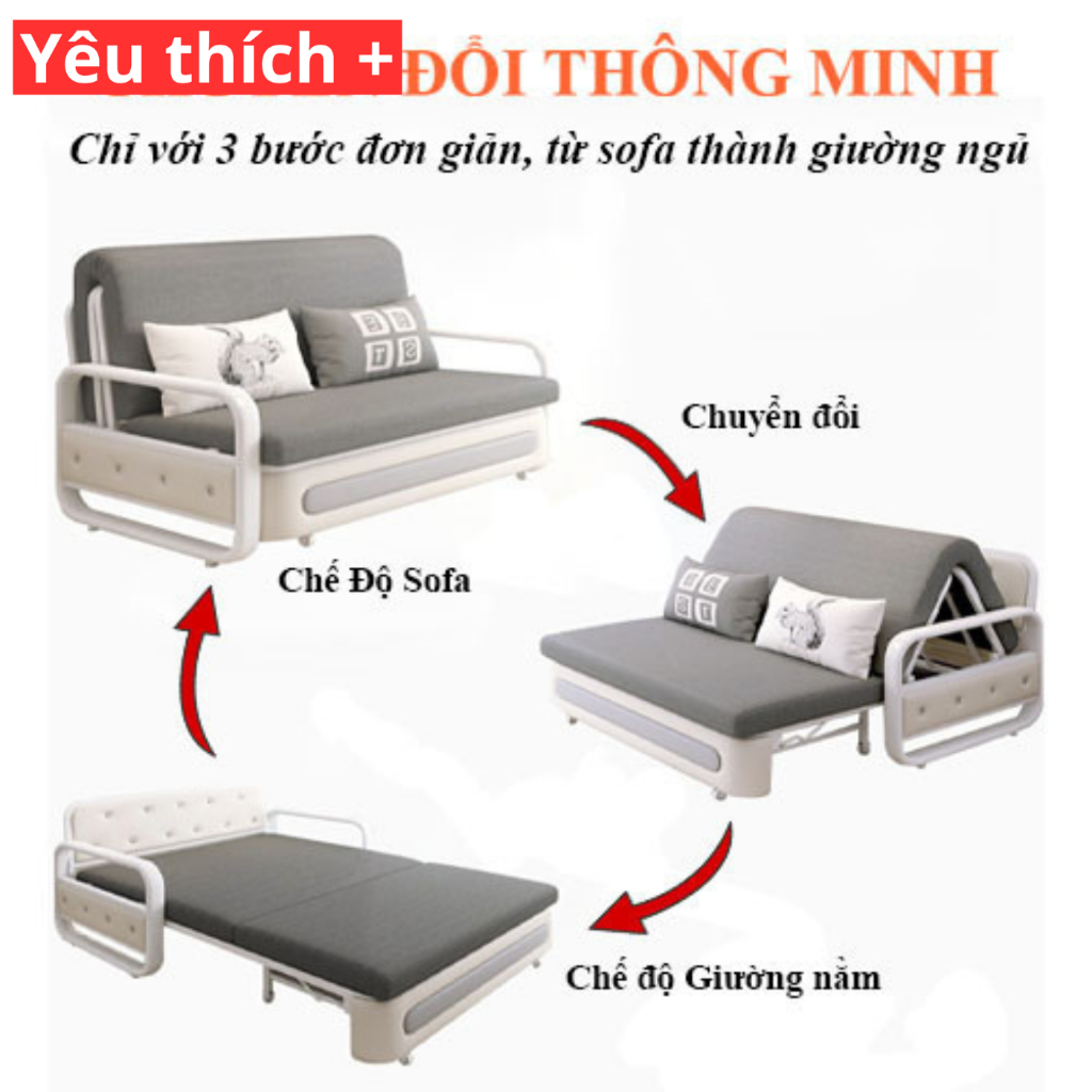 Sofa Giường Thông Minh, Ghế Sofa 2 Trong 1 Xám Đậm Xám Nhạt Cực Đẹp Có Ngăn Để Đồ Tiện Lợi Tiết Kiệm Không Gian