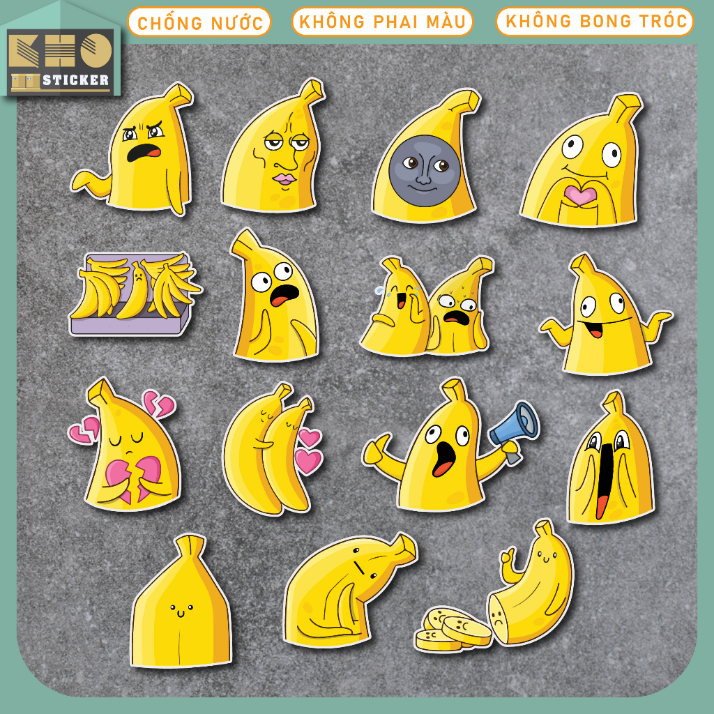 Combo 50 Sticker Banana chống nước sticker dán laptop, điện thoại, đàn guitar, mũ bảo hiểm, vali. MSP: ST152