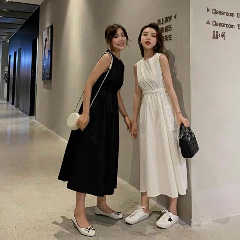 Đầm váy cổ tròn sát nách dáng dài công sở có túi
