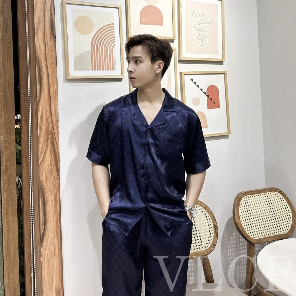 Bộ đồ nam đồ mặc nhà nam Pijama lụa mềm mịn, thoáng mát hoạ tiết tinh tế, sang trọng LV03 - VLCP | BigBuy360 - bigbuy360.vn