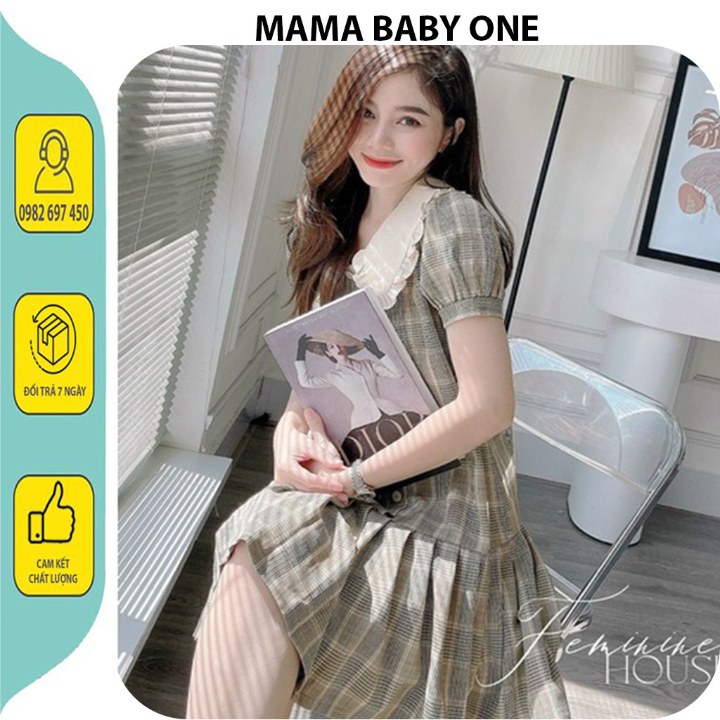 VÁY ĐẦM BẦU CÔNG SỞ DỰ TIỆC ĐẸP-ĐẦM BẦU KẺ CARO CỔ BÈO XINH XẮN BABYDOLL ĐUÔI XẾP LY CỰC XINH BIGSIZE GIÁ RẺ.