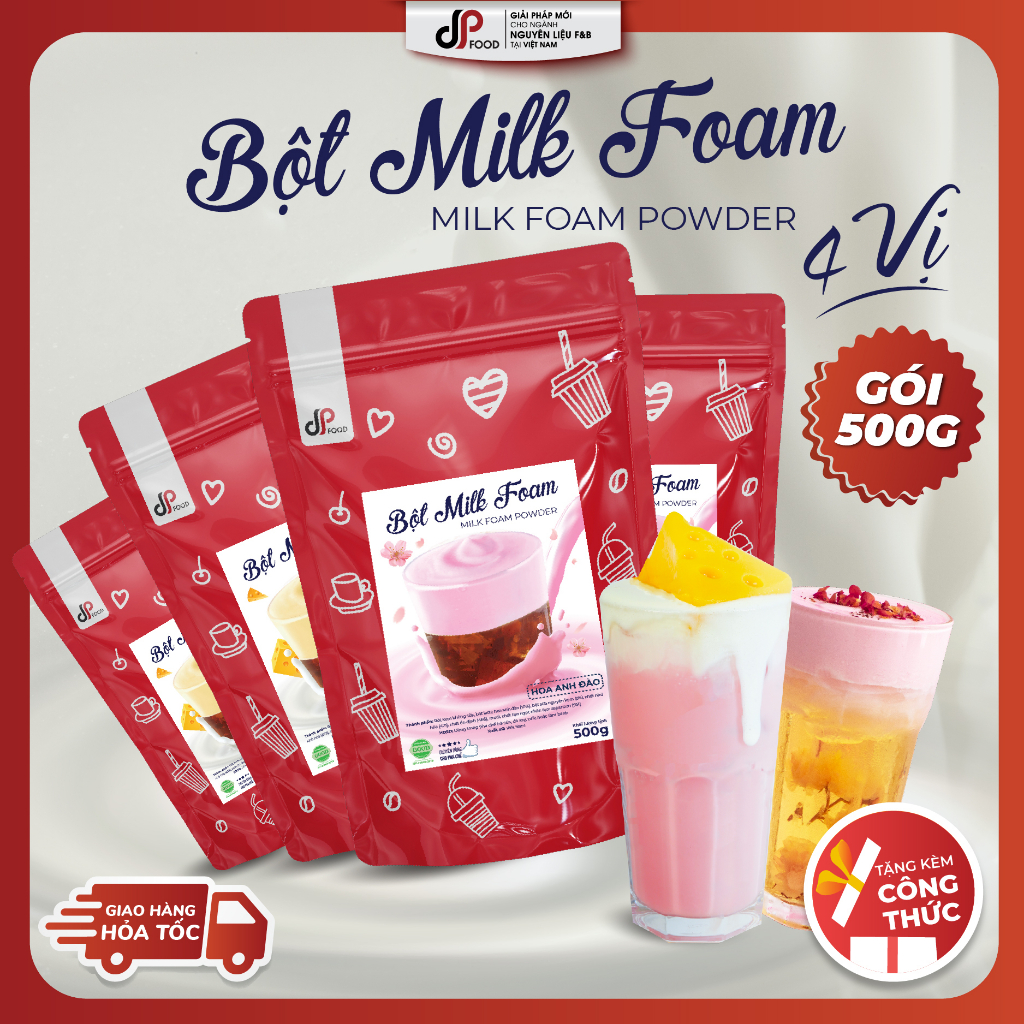 Bột Milk Foam DPFOOD GÓI 500G - Nguyên Vị, Hoa Anh Đào, Phô Mai, Trứng Muối - Hỗ trợ miễn phí công thức pha chế