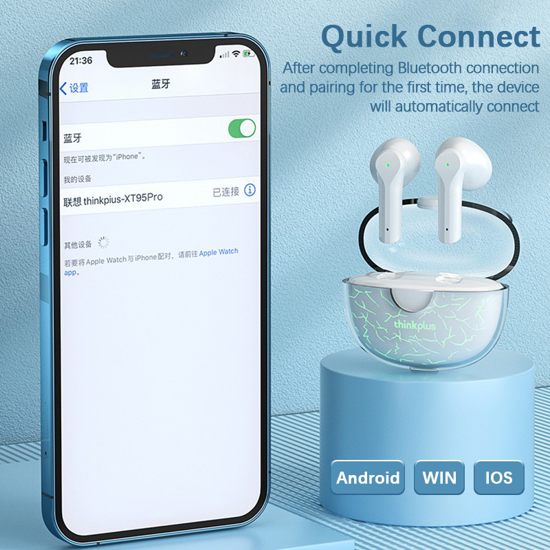 Tai nghe bluetooth Lenovo XT95 Pro đèn LED/Tai nghe nhét tai không dây LENOVO bluetooth tích hợp micro, âm trầm tốt