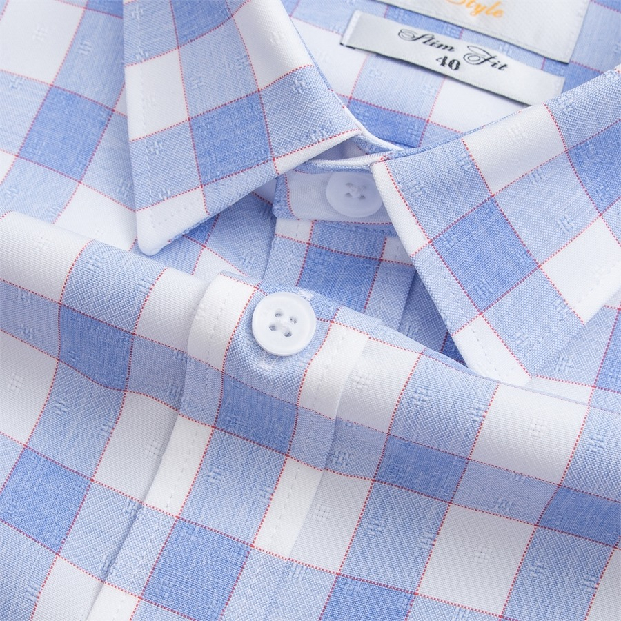 Áo sơ mi nam ngắn tay ARISTINO họa tiết rắng kẻ xanh dệt dobby thời thượng, thanh lịch - ASS074S2