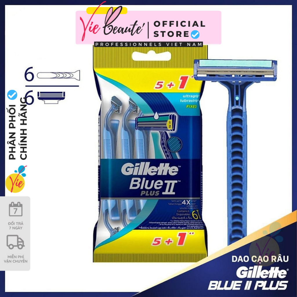 Dao cạo râu Gillette Blue 2 Plus Cán xanh - Dao cạo Gillette Blue II Plus (5+1 cái/gói)