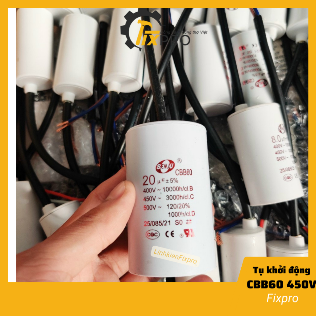 Tụ khởi động 10UF 450V CBB60 SENJU màu trắng loại xịn